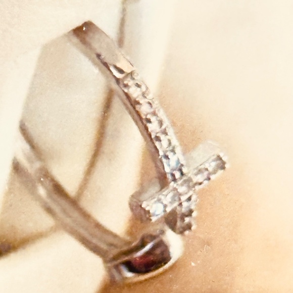 Silver Tone Heart & Cross Ring Open & Adjustable Vintage - Picture 11 of 12